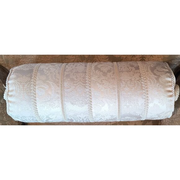 Elegant Ethan Allen Ivory Damask Bolster Pillow With Zipper Closure Custom Made - Picture 1 of 3